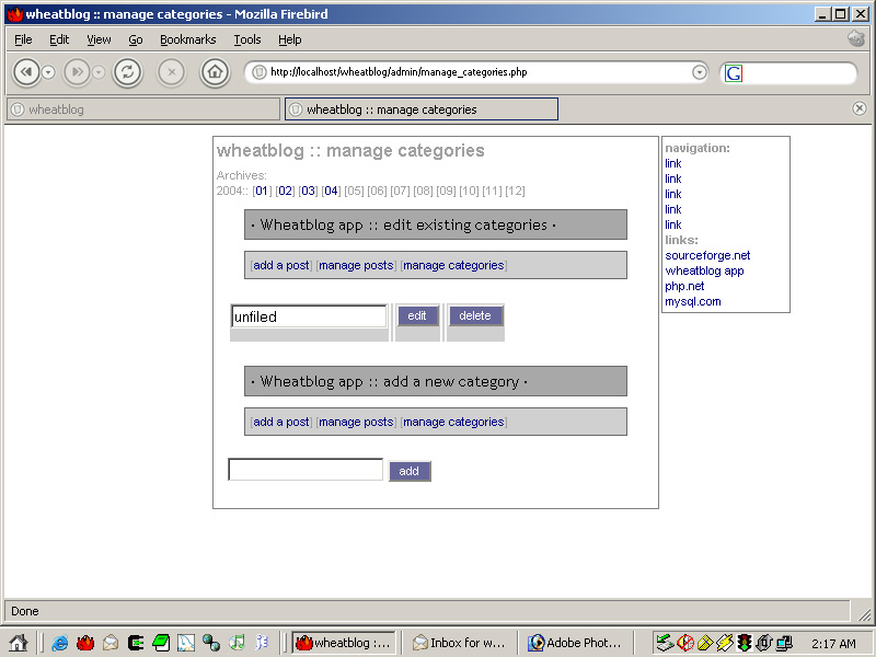 The category management interface.