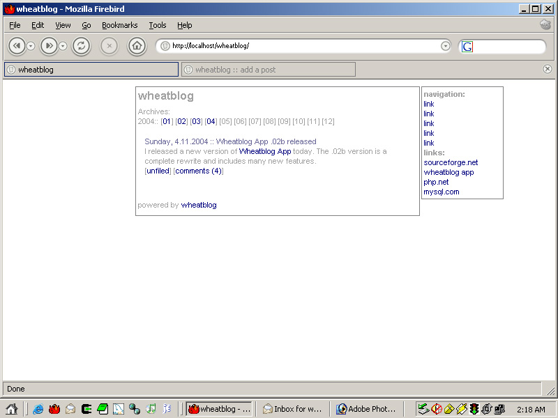 A sample index page using the default template.